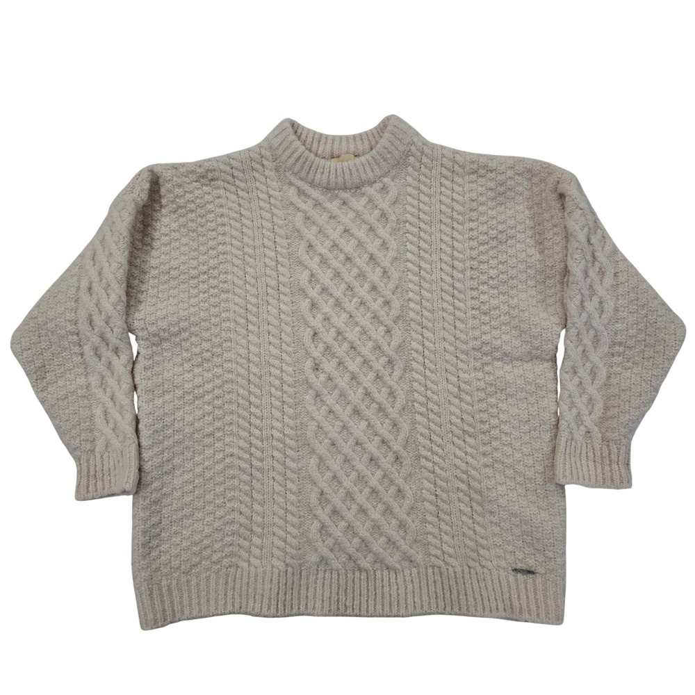 Elie Tahari Alpaca Blend Oversize Cream Cable Knit Sweater Loxurious Cozy Medium